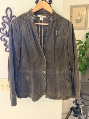 Coldwater Creek Olive Green Suede Snap-Front Jacket
